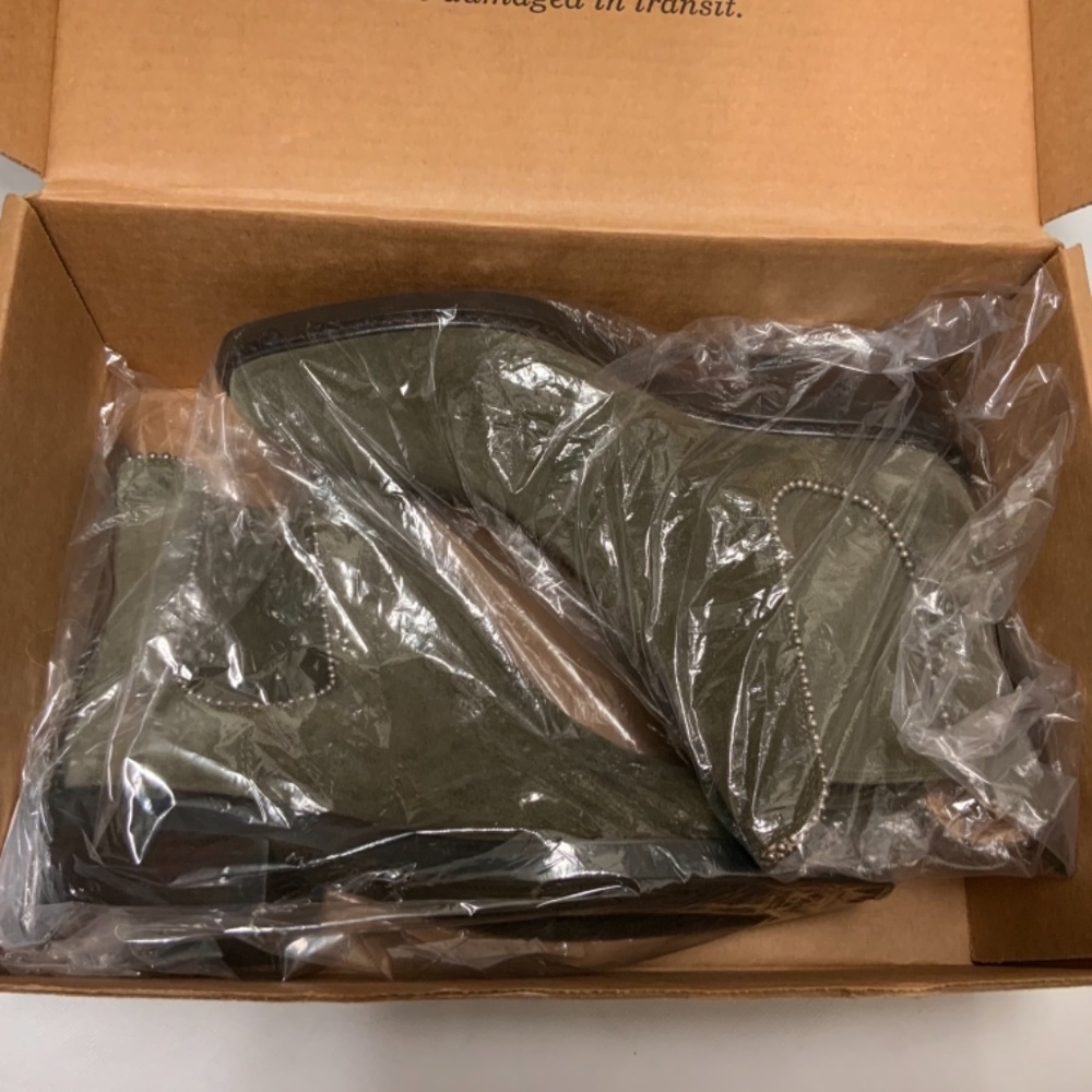 Coach Bowery bead Chelsea Khaki Green Suede Leather Ankle Fashion Boots Booties - Picture 13 of 14
